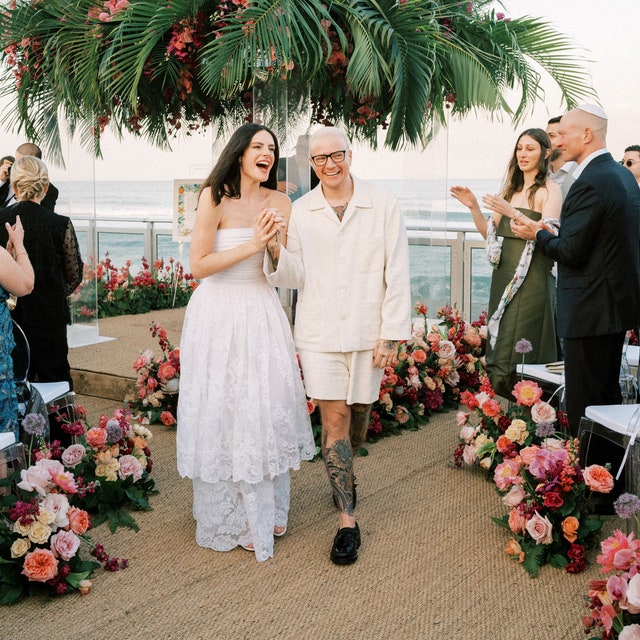 A Festive Florida Wedding With Two Cocktail Hours, Two Aisles, Two Rabbis, and Two Receptions